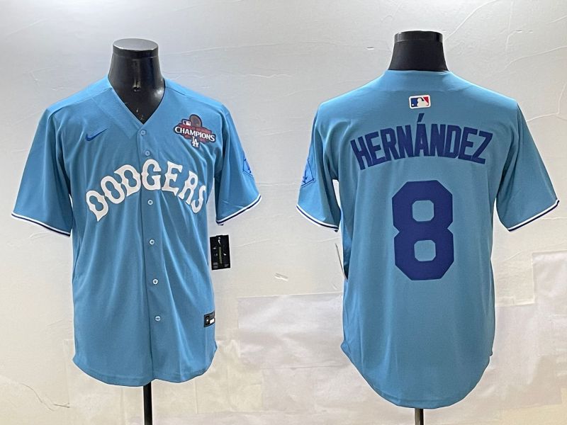 Men Los Angeles Dodgers 8 Hernandez Light Blue Throwback Game 2025 Nike MLB Jersey style 17